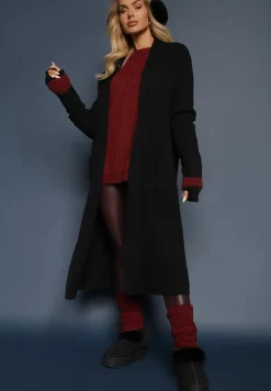 Czarny Nierozpinany Kardigan o Długim Kroju z Wiskozą i Kieszeniami Naralie