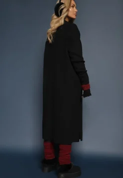 Czarny Nierozpinany Kardigan o Długim Kroju z Wiskozą i Kieszeniami Naralie