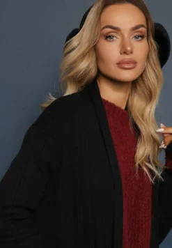 Czarny Nierozpinany Kardigan o Długim Kroju z Wiskozą i Kieszeniami Naralie