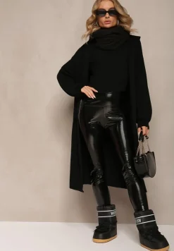 Czarny Niezapinany Kardigan z Kapturem Fatimanes