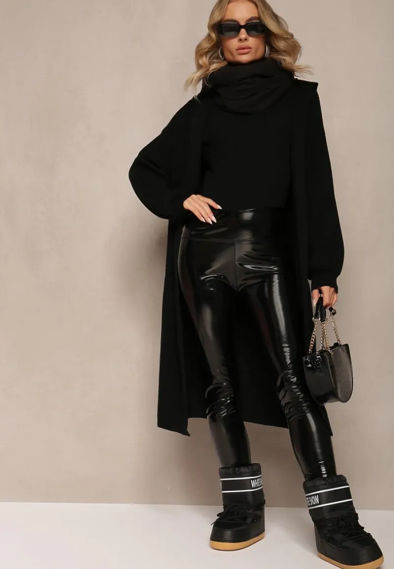 Czarny Niezapinany Kardigan z Kapturem Fatimanes