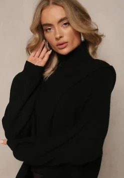 Czarny Niezapinany Kardigan z Kapturem Fatimanes