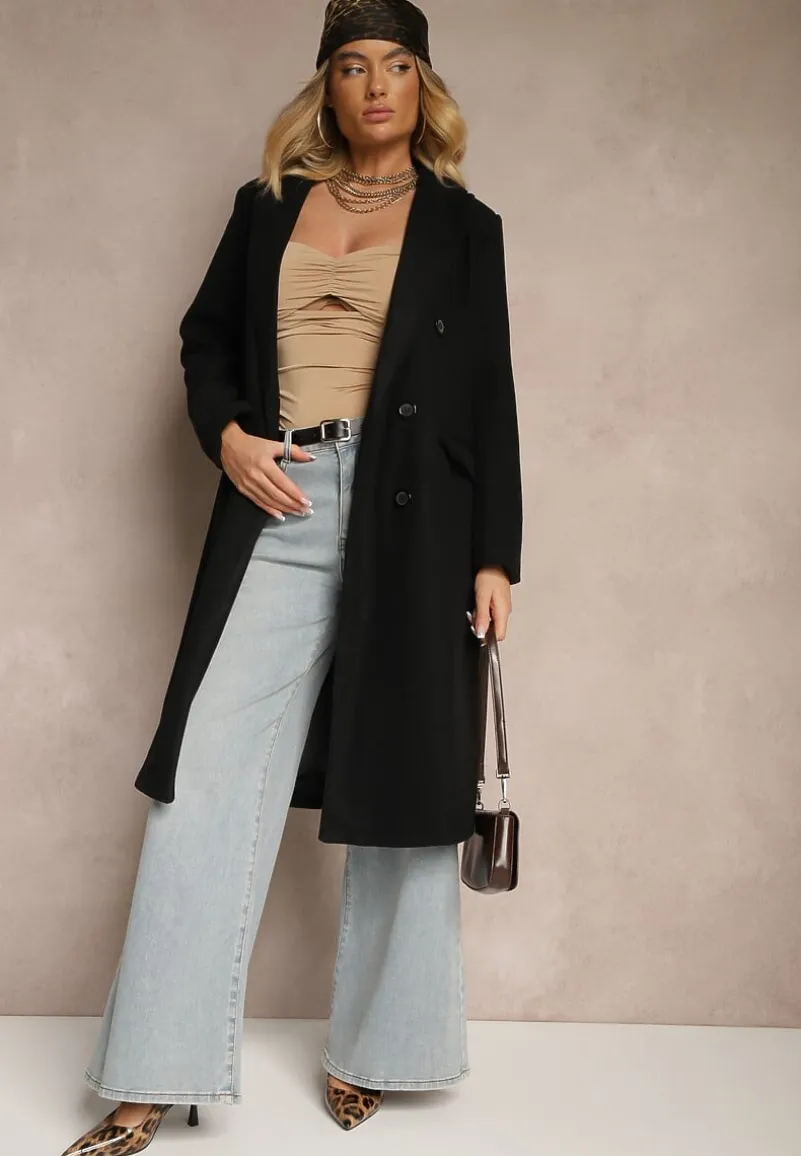 Czarny Płaszcz Dwurzędowy Aminirn