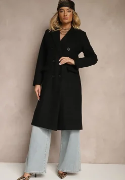 Czarny Płaszcz Dwurzędowy Aminirn