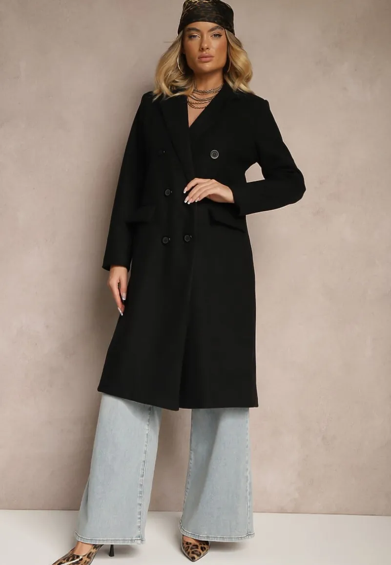 Czarny Płaszcz Dwurzędowy Aminirn