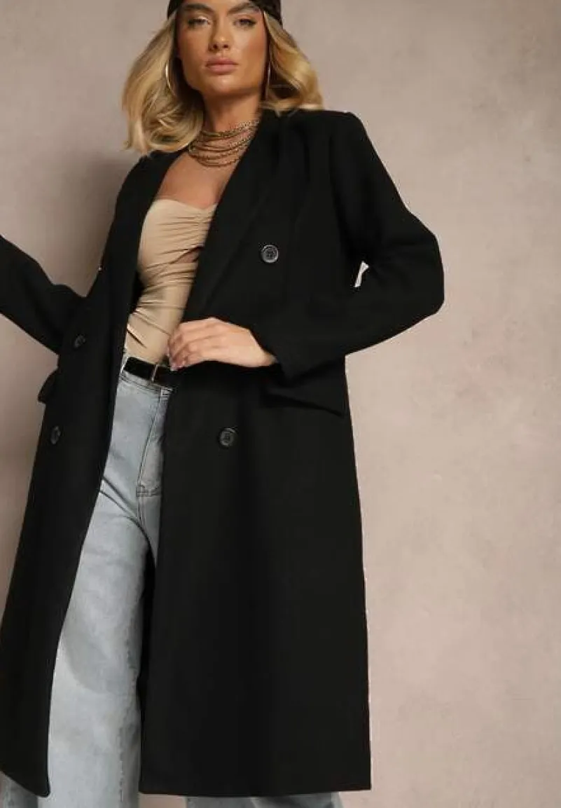 Czarny Płaszcz Dwurzędowy Aminirn