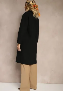 Czarny Płaszcz Dwurzędowy Długi Tadde