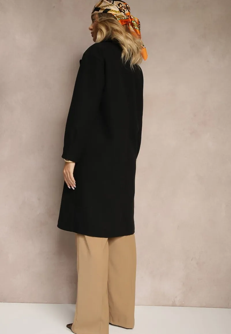 Czarny Płaszcz Dwurzędowy Długi Tadde