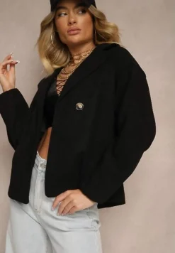 Czarny Płaszcz Dwurzędowy Krótki Poge