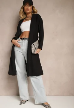 Czarny Płaszcz Dwurzędowy Wiązany Meollie