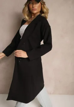 Czarny Płaszcz Dwurzędowy Wiązany Meollie