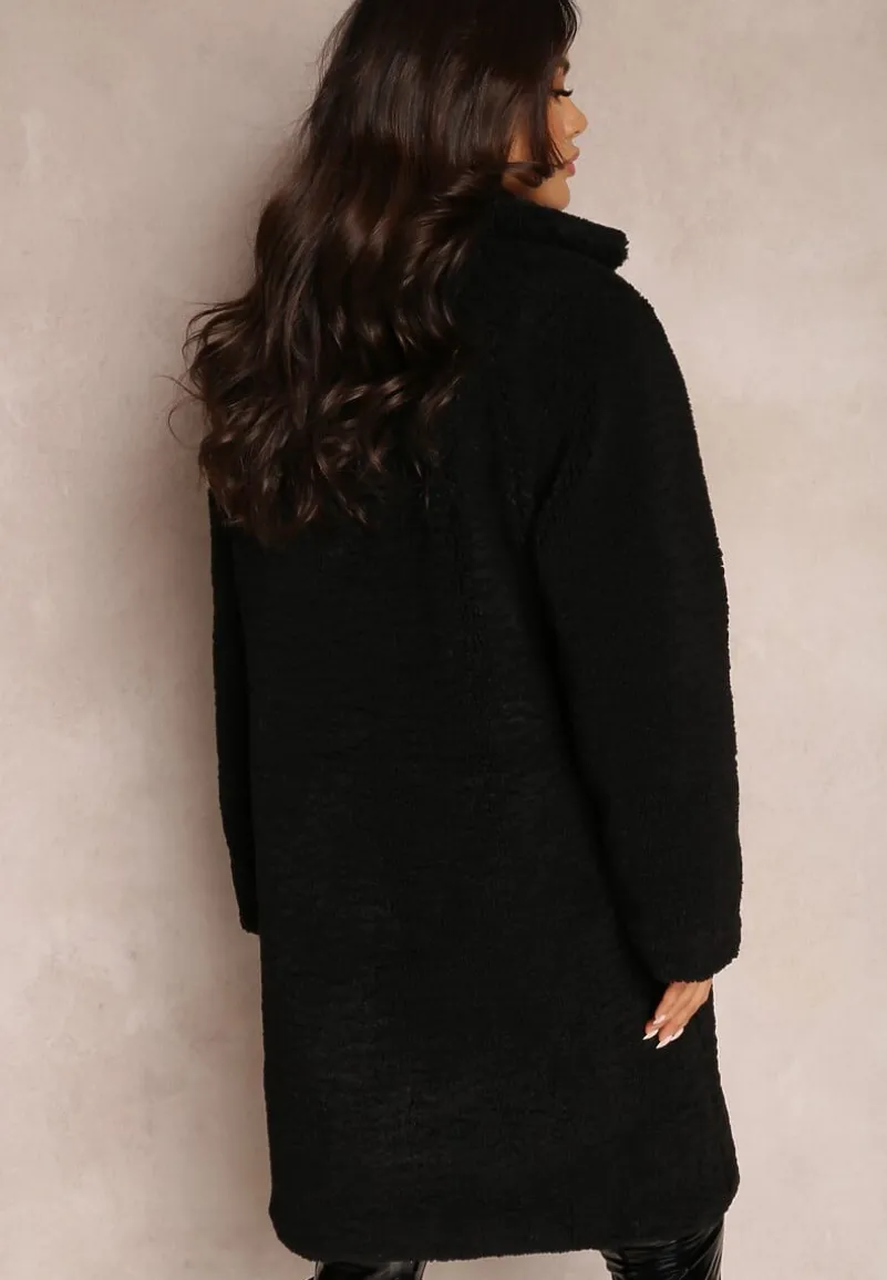 Czarny Płaszcz Futrzany Teddy Karli