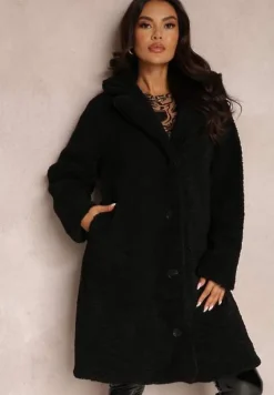 Czarny Płaszcz Futrzany Teddy Karli