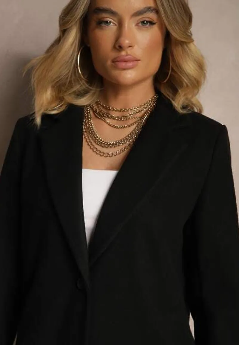 Czarny Płaszcz Jednorzędowy Bulah