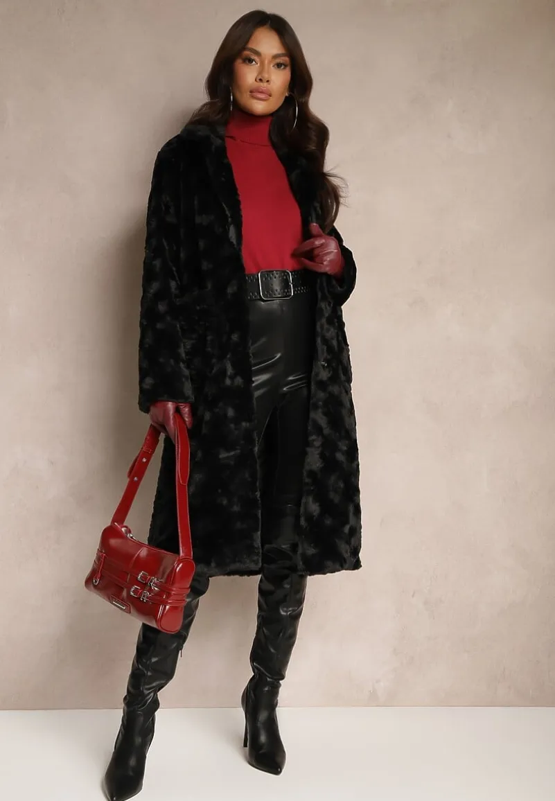 Czarny Płaszcz Jednorzędowy Vertiana