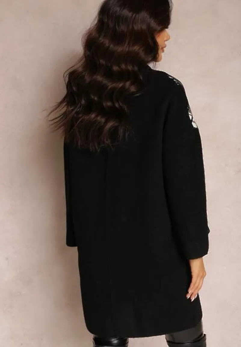 Czarny Płaszcz Krótki w Kratę Degi