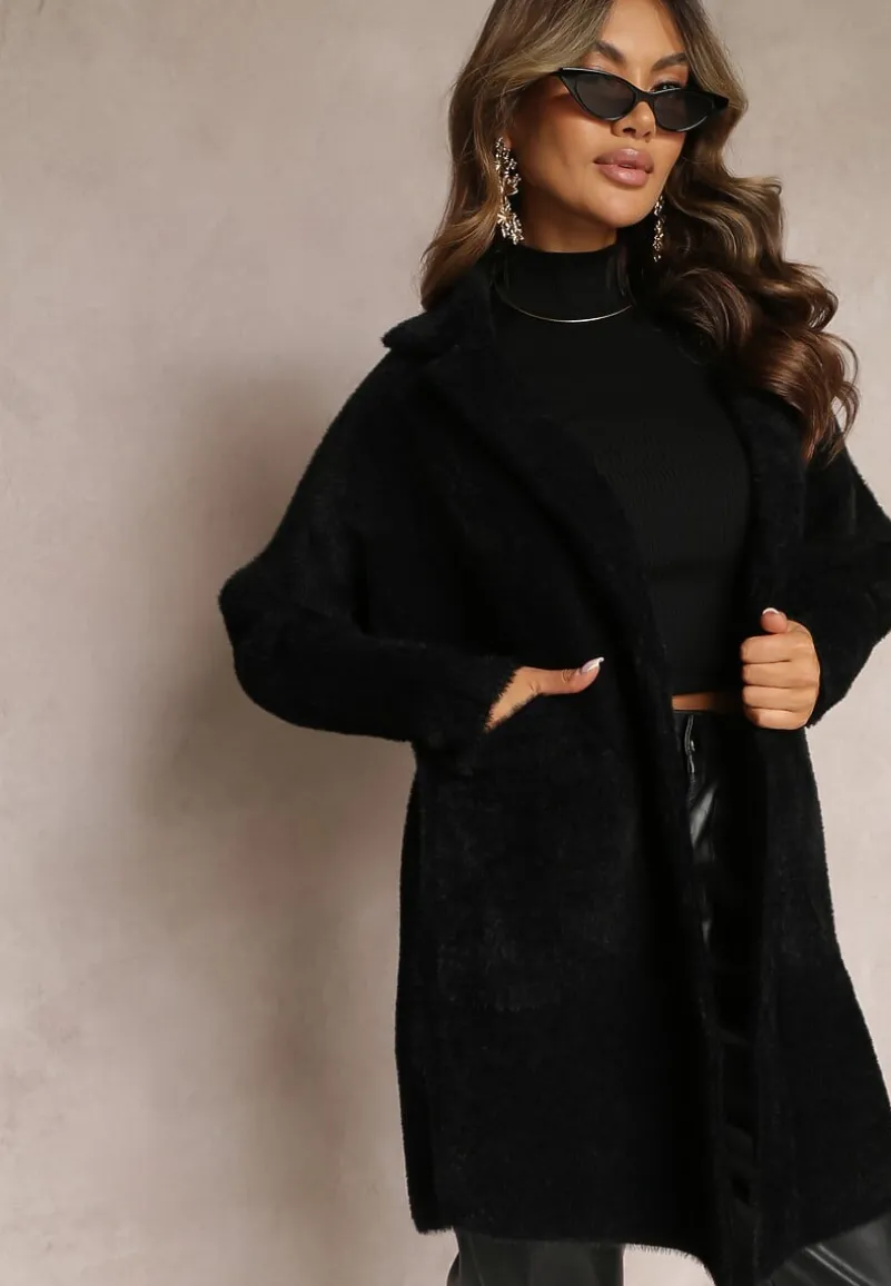 Czarny Płaszcz z Bawełną Oversize Brumisia