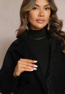 Czarny Płaszcz z Bawełną Oversize Brumisia