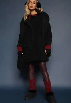 Czarny Płaszcz z Futerkiem na Napy z Kieszeniami Porttiana