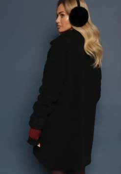 Czarny Płaszcz z Futerkiem na Napy z Kieszeniami Porttiana