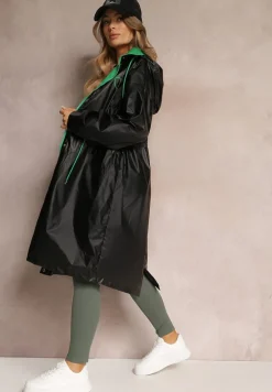 Czarny Płaszcz z Kapturem i Ściągaczem w Talii Maiar