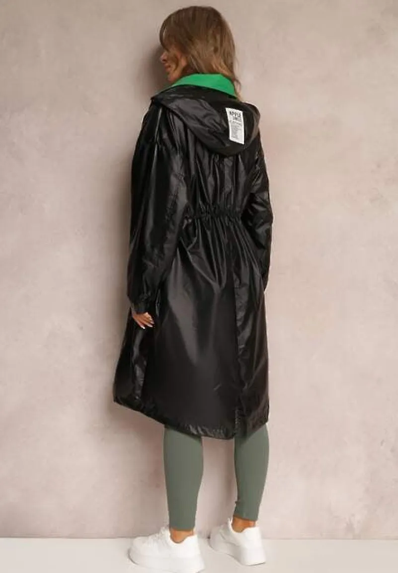 Czarny Płaszcz z Kapturem i Ściągaczem w Talii Maiar