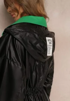 Czarny Płaszcz z Kapturem i Ściągaczem w Talii Maiar