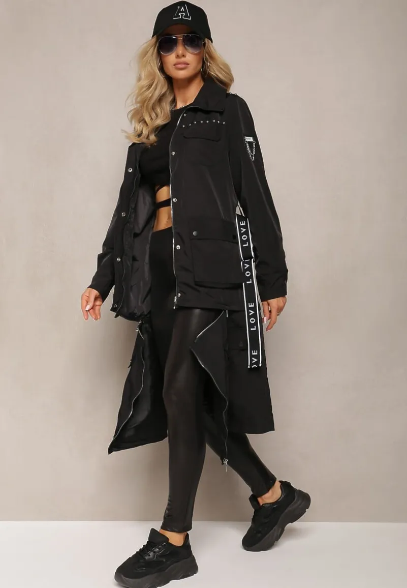 Czarny Płaszcz z Regulacją Długości Aavya