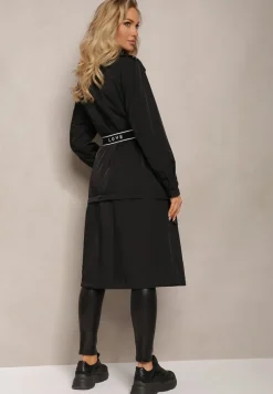 Czarny Płaszcz z Regulacją Długości Aavya