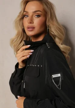 Czarny Płaszcz z Regulacją Długości Aavya