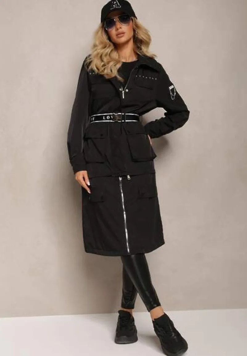 Czarny Płaszcz z Regulacją Długości Aavya