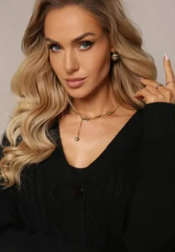 Czarny Prążkowany Komplet Dzianinowy z Sukienką i Kardiganem Nalindrie