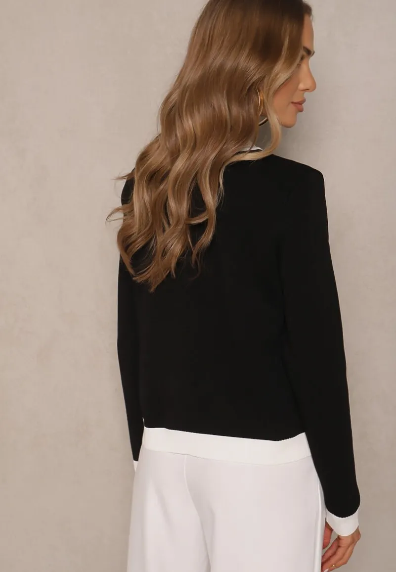 Czarny Retro Sweter Kardigan z Wiskozą z Eleganckimi Guzikami Tesorenia