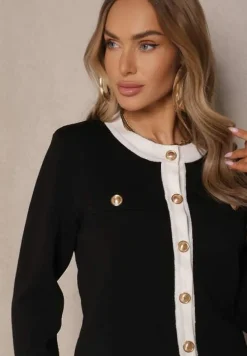 Czarny Retro Sweter Kardigan z Wiskozą z Eleganckimi Guzikami Tesorenia