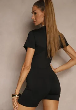 Czarny Rozpinany Dopasowany Kombinezon w Sportowym Stylu Sarovelle