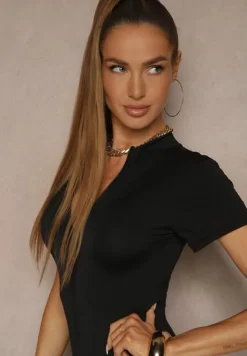 Czarny Rozpinany Dopasowany Kombinezon w Sportowym Stylu Sarovelle