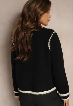 Czarny Rozpinany Kardigan w Eleganckim Stylu z Nitami i Lamówką Irinalea