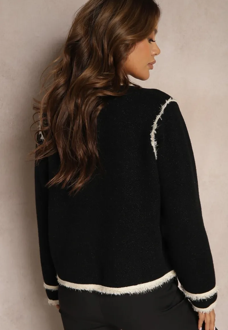 Czarny Rozpinany Kardigan w Eleganckim Stylu z Nitami i Lamówką Irinalea