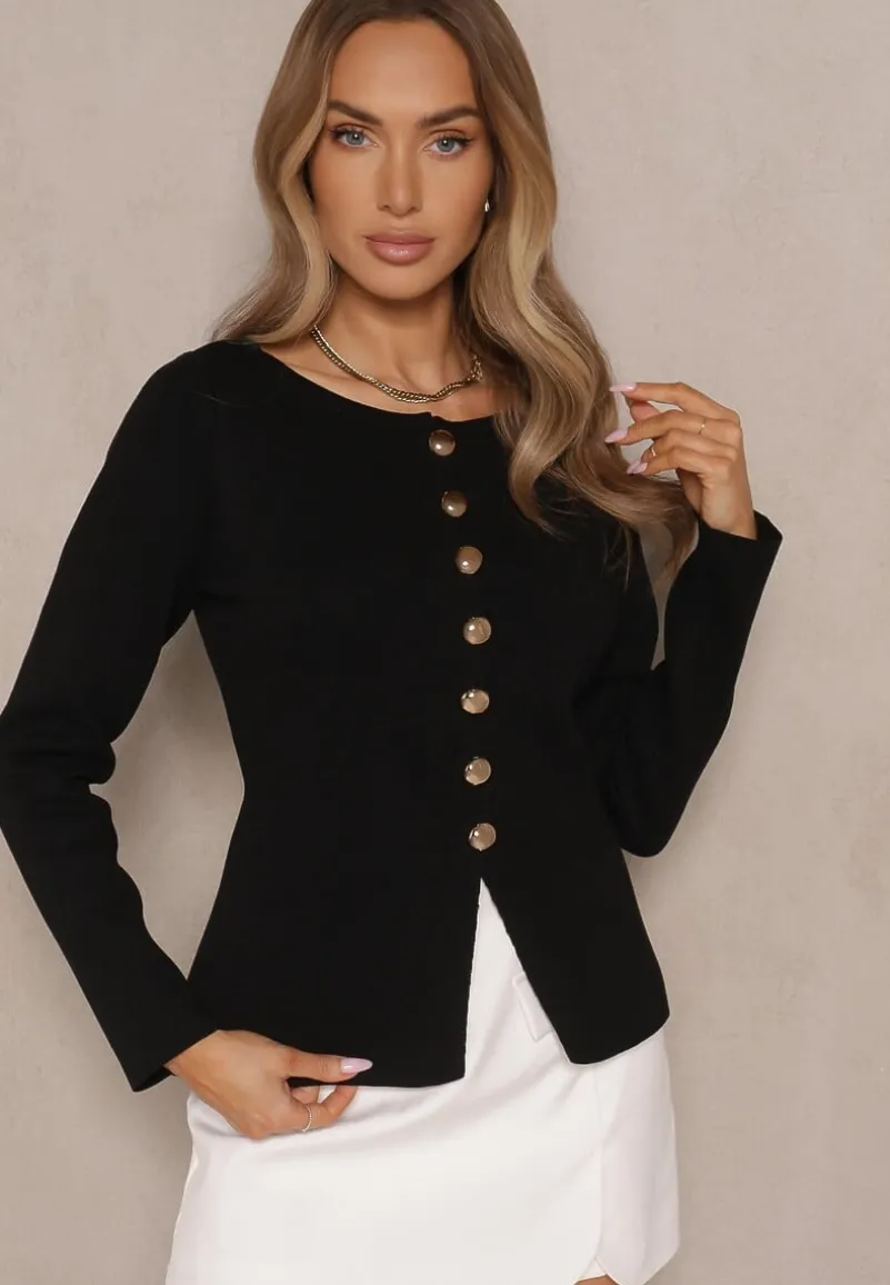 Czarny Rozpinany Kardigan z Wiskozą Odielle