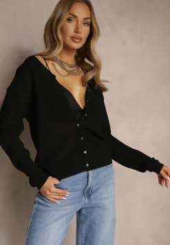 Czarny Rozpinany Kardigan z Wiskozą Parvanis