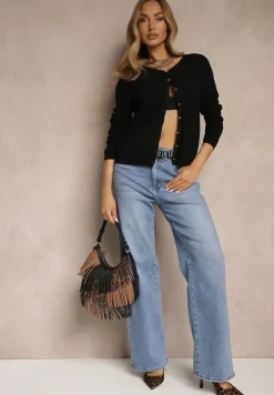 Czarny Rozpinany Kardigan z Wiskozą Parvanis