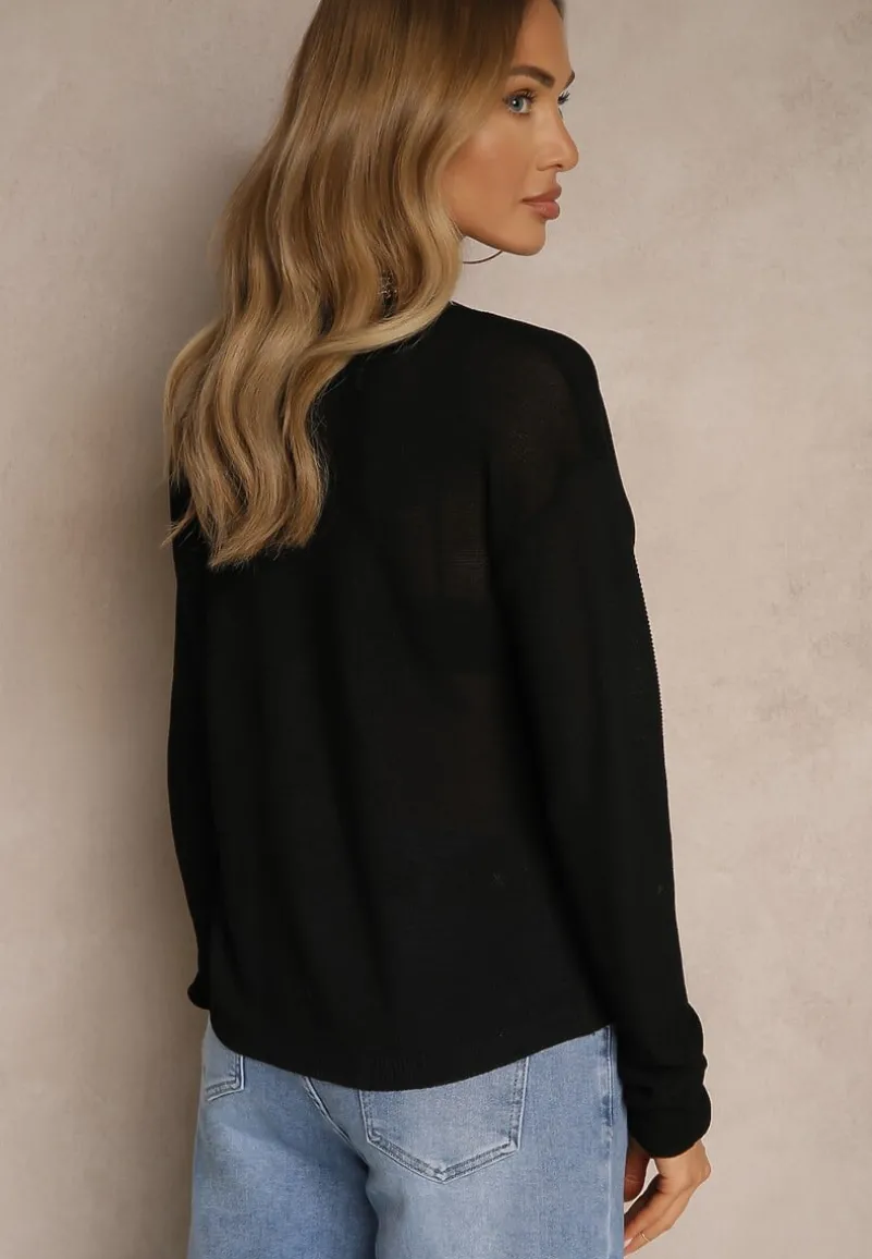 Czarny Rozpinany Kardigan z Wiskozą Parvanis