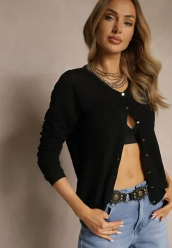 Czarny Rozpinany Kardigan z Wiskozą Parvanis