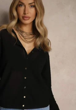 Czarny Rozpinany Kardigan z Wiskozą Parvanis