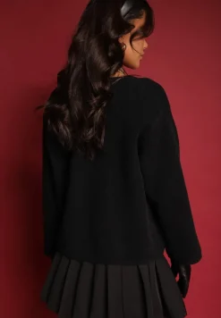 Czarny Rozpinany Kardigan z Wiskozą Hanneth