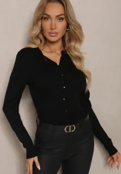 Czarny Rozpinany Kardigan Ozdobiony Ściągaczem Omelle