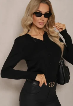 Czarny Rozpinany Kardigan Ozdobiony Ściągaczem Omelle