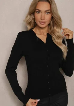 Czarny Rozpinany Kardigan Ozdobiony Ściągaczem Omelle