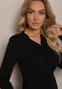 Czarny Rozpinany Kardigan Ozdobiony Ściągaczem Omelle