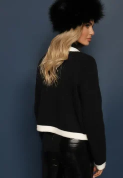 Czarny Rozpinany Klasyczny Kardigan z Wełną Senneva